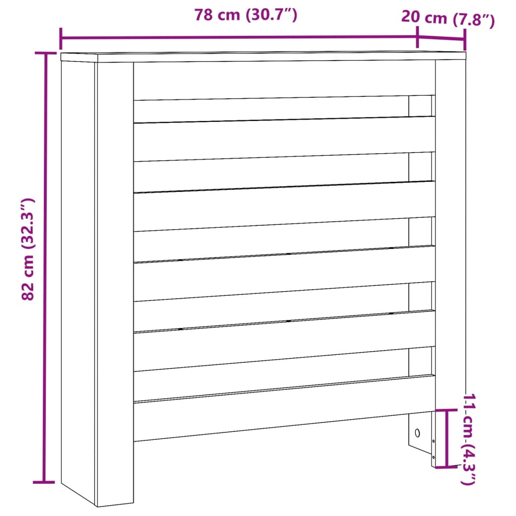 Radiatorombouw 78x20x82 cm bewerkt hout zwart