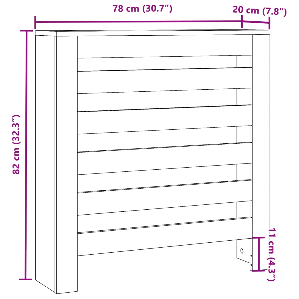 Radiatorombouw 78x20x82 cm bewerkt hout betongrijs