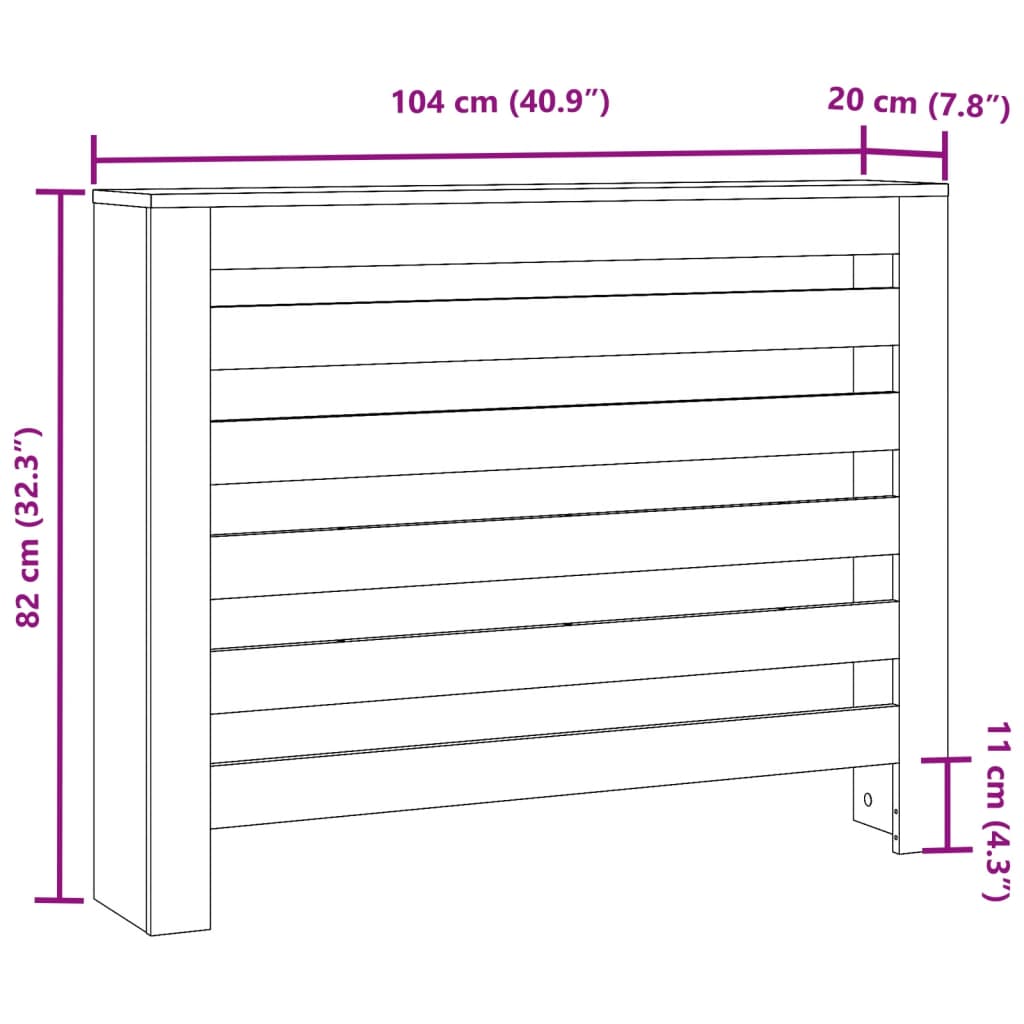 Radiatorombouw 104x20x82 cm bewerkt hout betongrijs