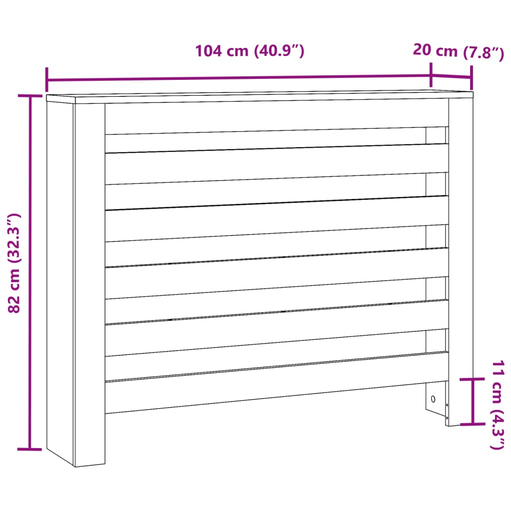Radiatorombouw 104x20x82 cm bewerkt hout gerookt eikenkleurig