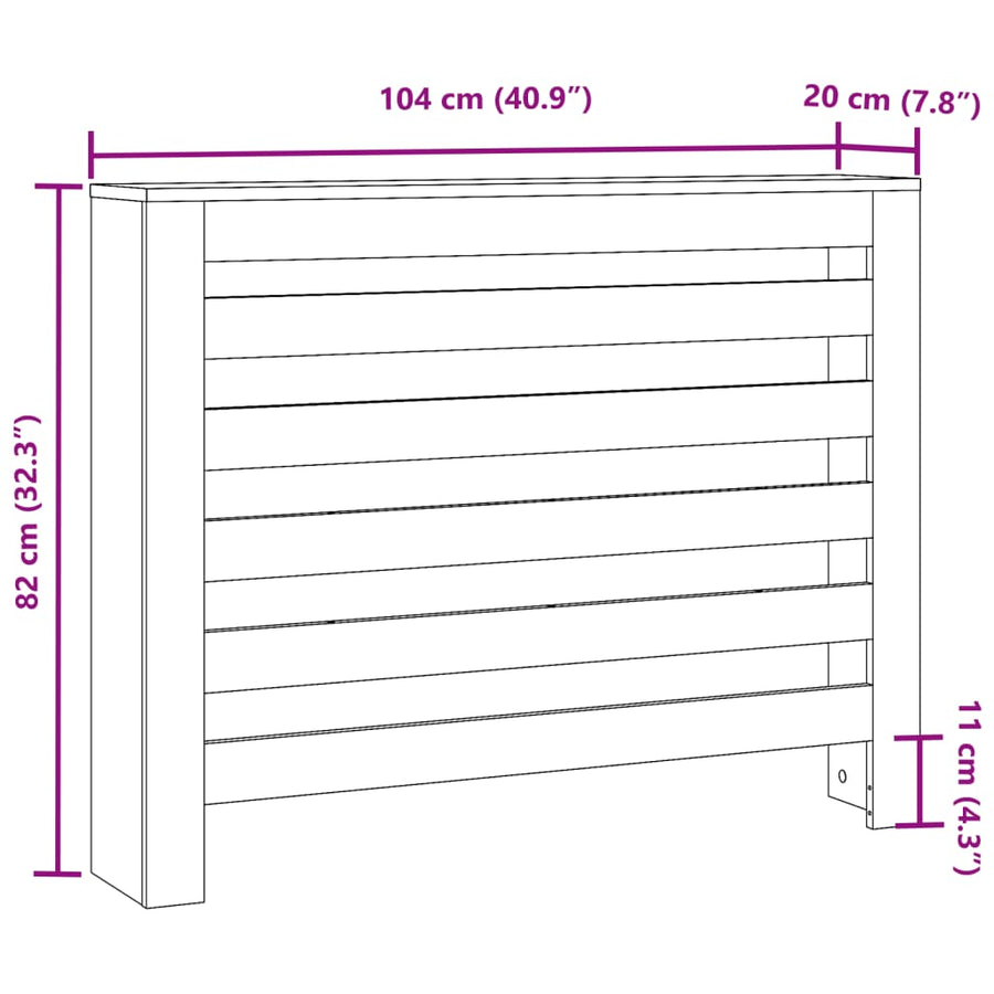 Radiatorombouw 104x20x82 cm bewerkt hout gerookt eikenkleurig