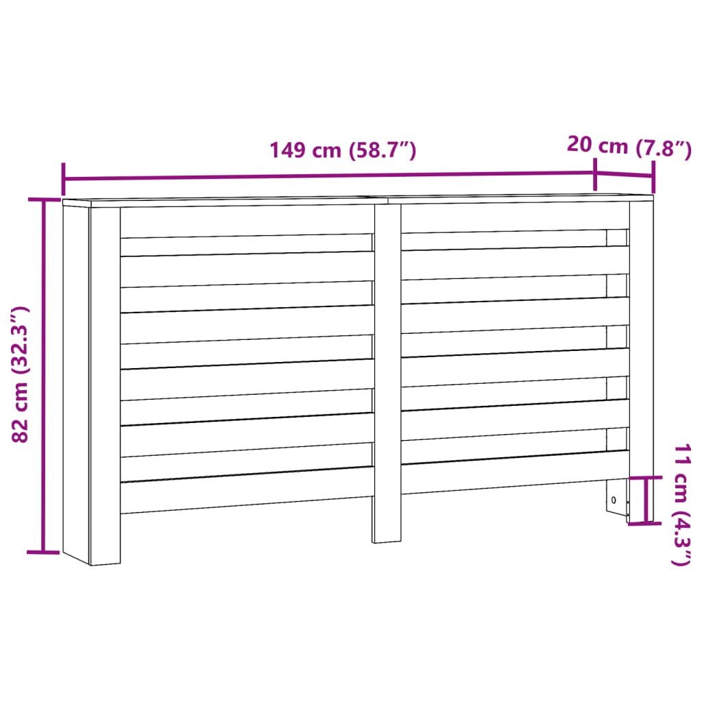 Radiatorombouw 149x20x82 cm bewerkt hout wit