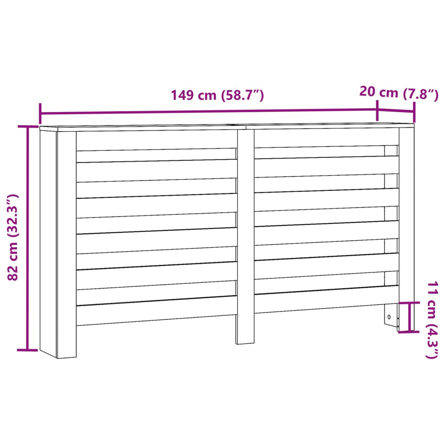 Radiatorombouw 149x20x82 cm bewerkt hout artisanaal eikenkleur