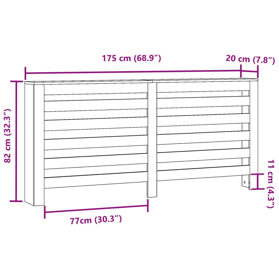 Radiatorombouw 175x20x82 cm bewerkt hout wit