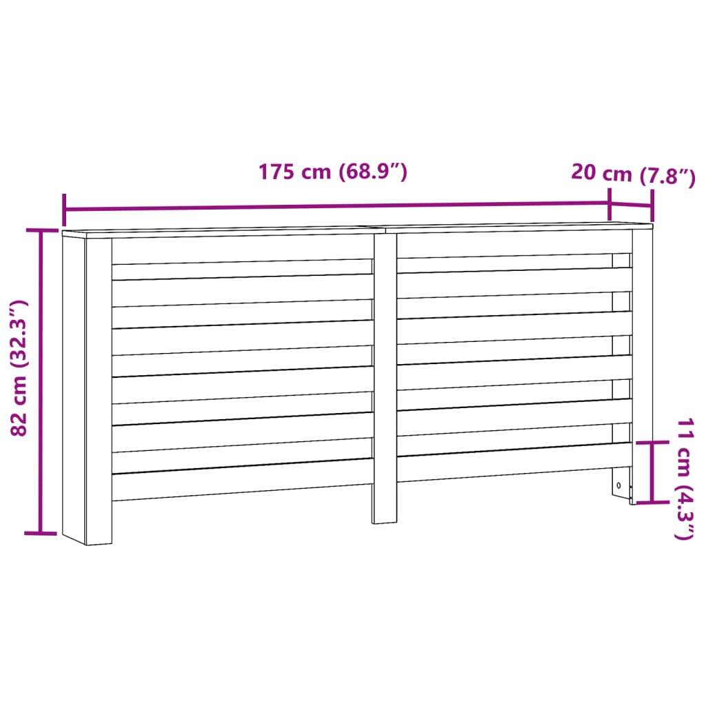 Radiatorombouw 175x20x82 cm bewerkt hout betongrijs