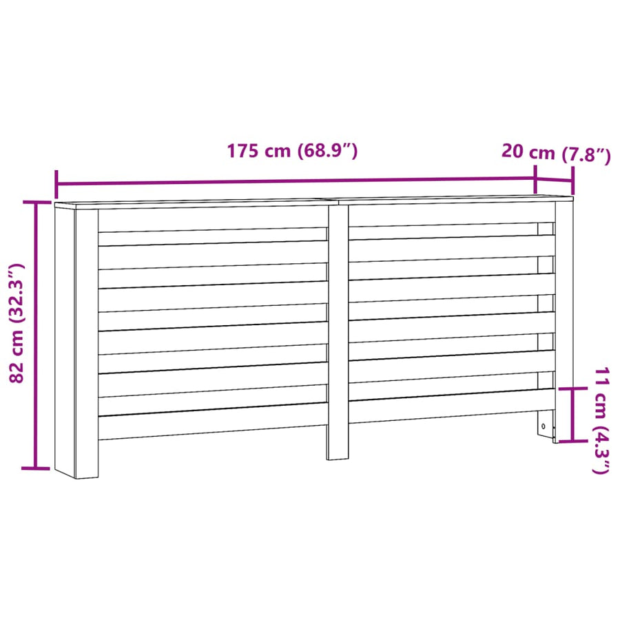 Radiatorombouw 175x20x82 cm bewerkt hout betongrijs
