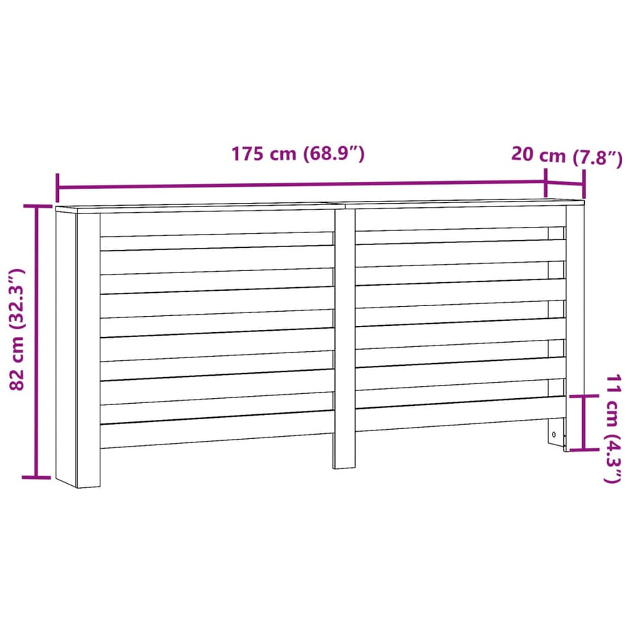 Radiatorombouw 175x20x82 cm bewerkt hout bruin eikenkleurig