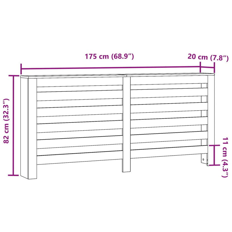 Radiatorombouw 175x20x82 cm bewerkt hout artisanaal eikenkleur