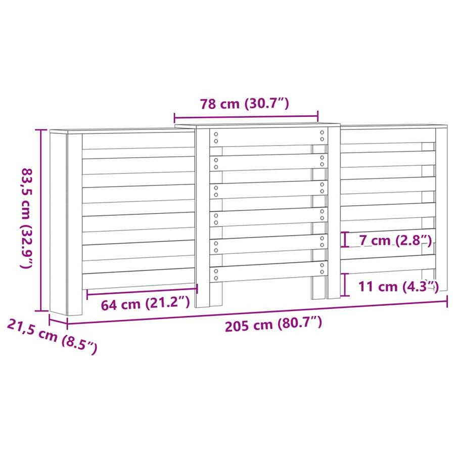 Radiatorombouw 205x21,5x83,5 cm bewerkt hout bruin eikenkleurig