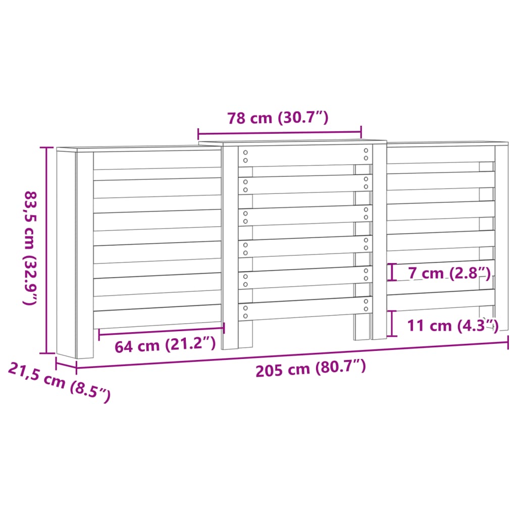 Radiatorombouw 205X21,5X83,5 Cm Bewerkt Hout Artisanaal Eiken 205 x 21.5 x 83.5 cm Horizontale latten