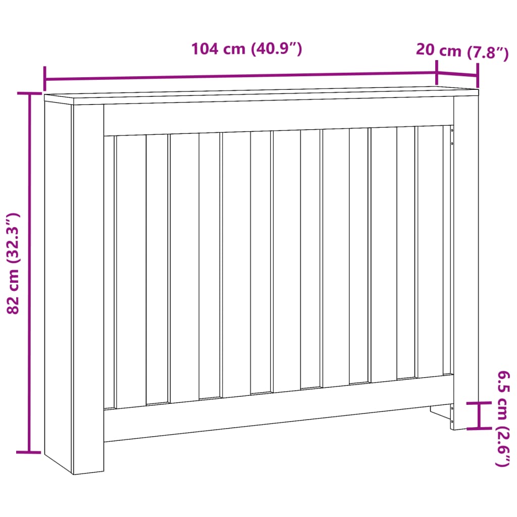 Radiatorombouw 104x20x82 cm bewerkt hout gerookt eikenkleurig