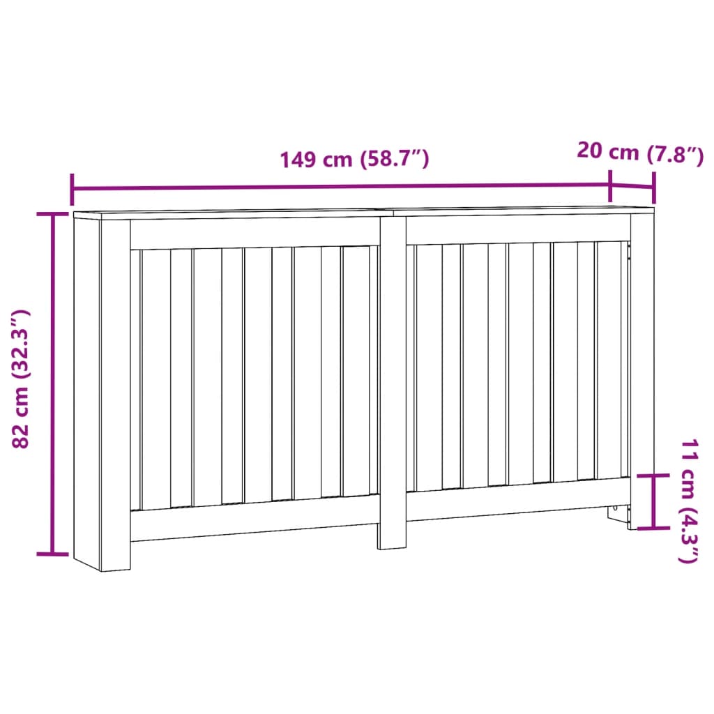 Radiatorombouw 149x20x82 cm bewerkt hout gerookt eikenkleurig