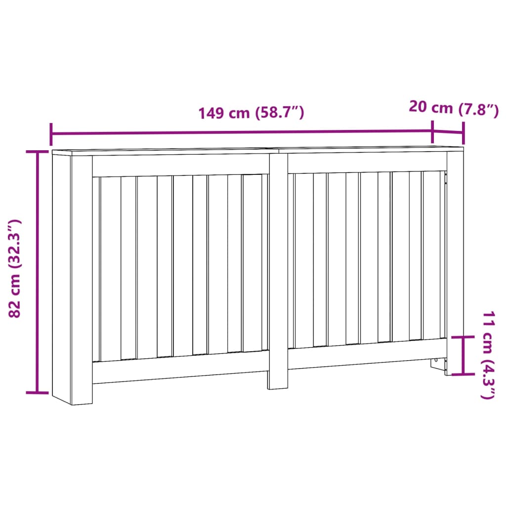 Radiatorombouw 149x20x82 cm bewerkt hout oud hout