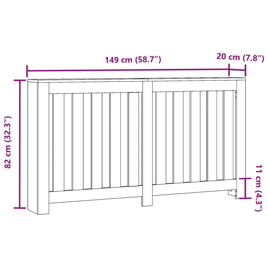 Radiatorombouw 149x20x82 cm bewerkt hout artisanaal eikenkleur