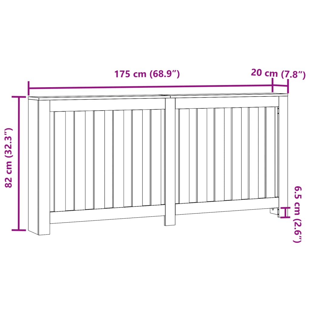 Radiatorombouw 175x20x82 cm bewerkt hout betongrijs