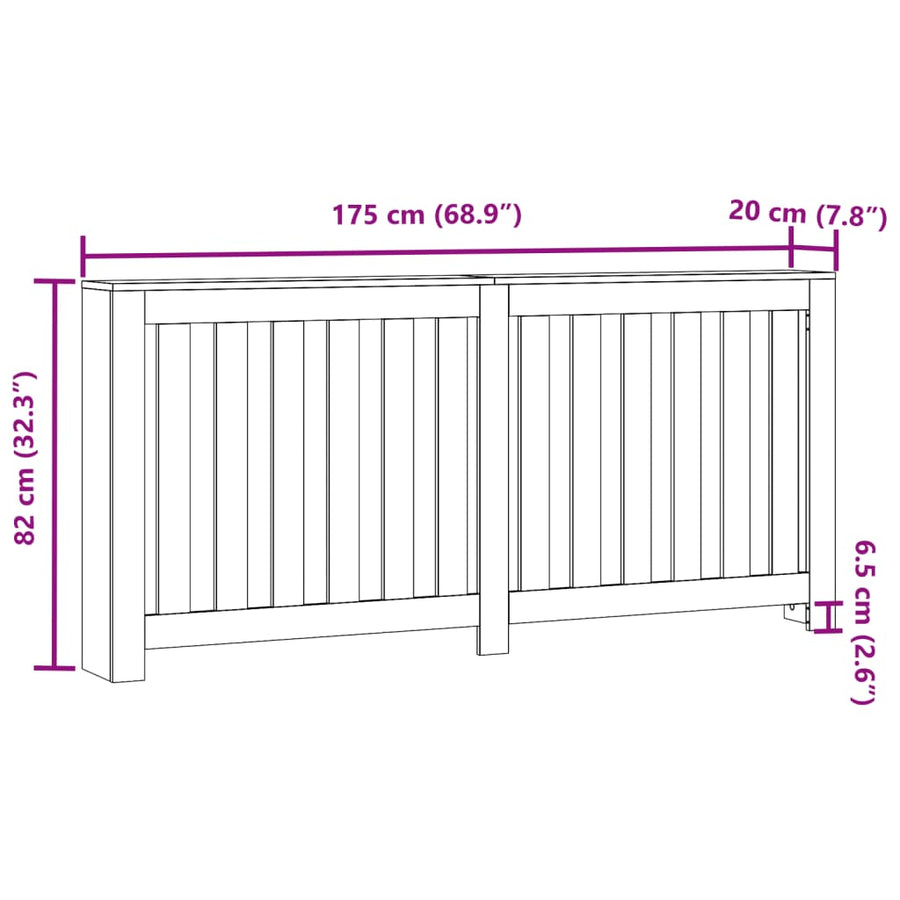 Radiatorombouw 175x20x82 cm bewerkt hout betongrijs