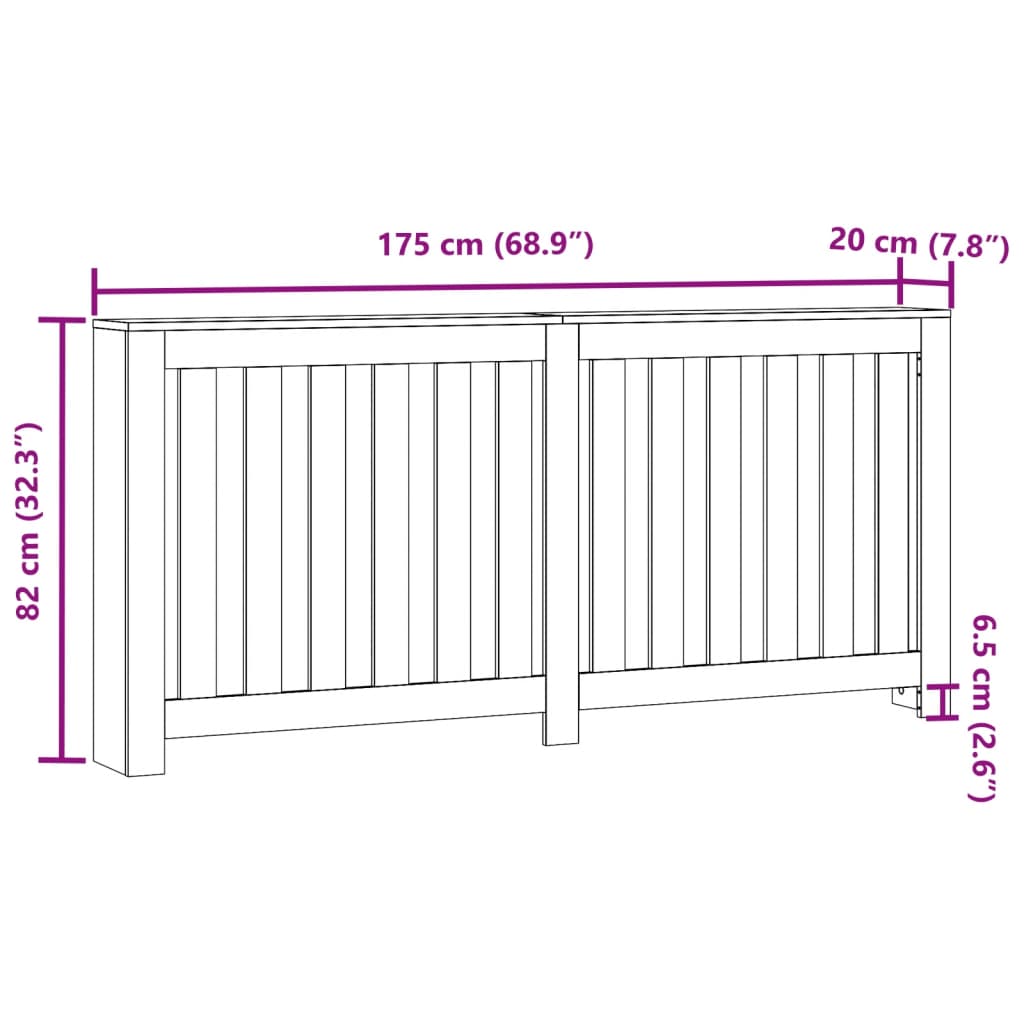 Radiatorombouw 175x20x82 cm bewerkt hout artisanaal eikenkleur