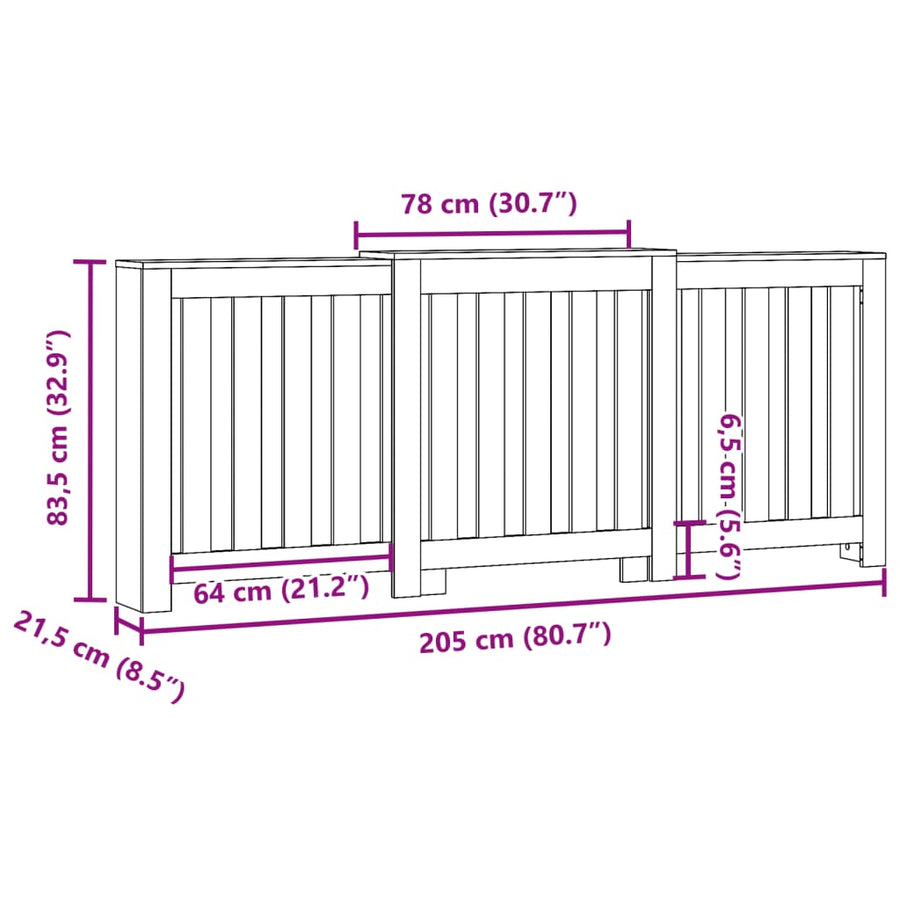 Radiatorombouw 205x21,5x83,5 cm bewerkt hout gerookt eikenkleur