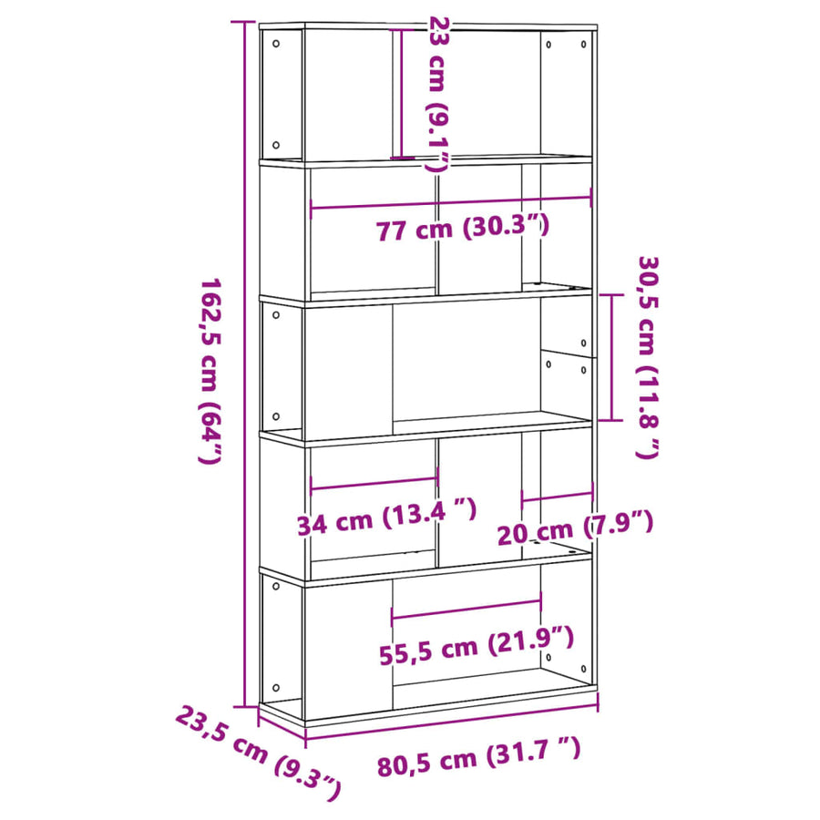 Boekenkast 5-Laags 80,5X23,5X162,5 Cm Bewerkt Hout 80.5 cm