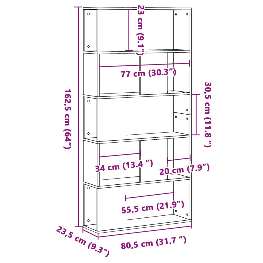 Boekenkast 5-laags 80,5x23,5x162,5 cm bewerkt hout zwart