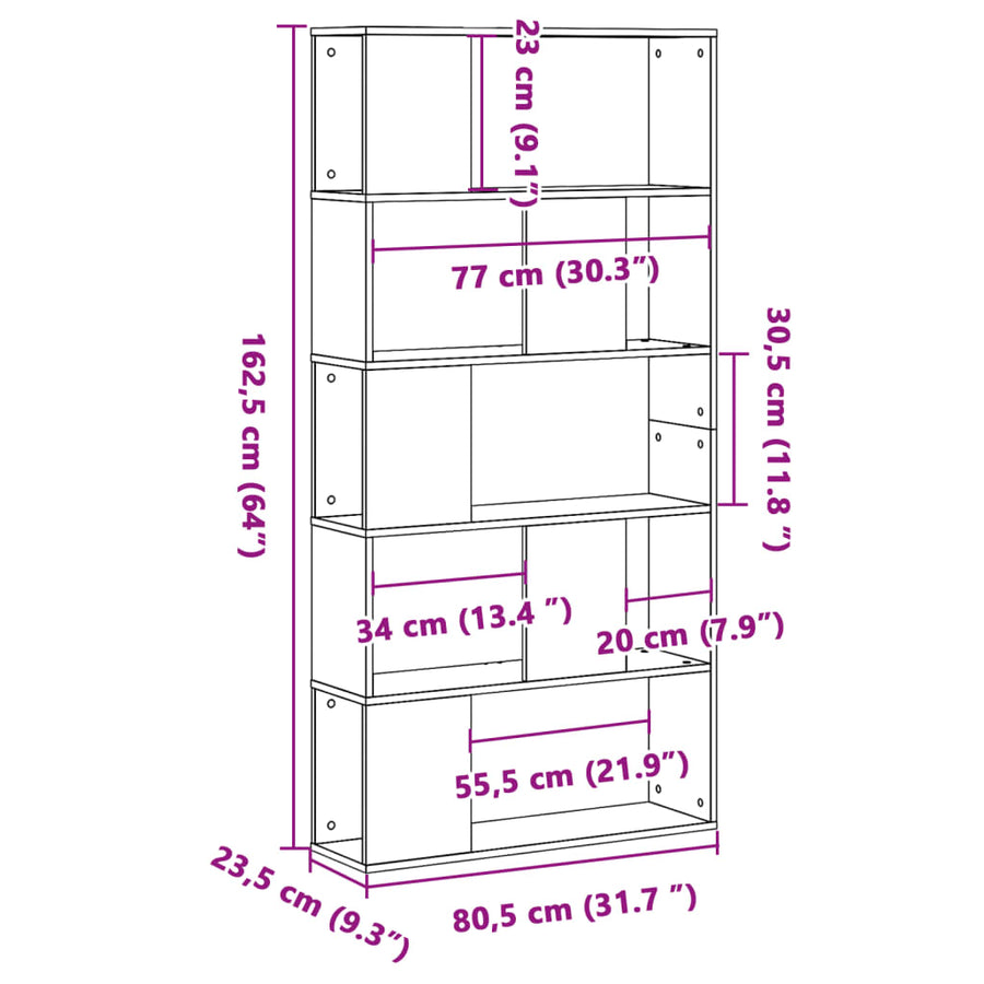 Boekenkast 5-Laags 80,5X23,5X162,5 Cm Bewerkt Hout 80.5 cm