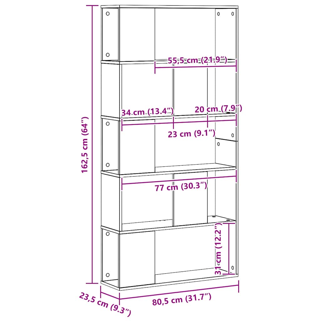 Boekenkast 5-Laags 80,5X23,5X162,5 Cm Hout Artisanaal 80.5 cm