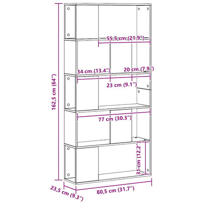 Boekenkast 5-Laags 80,5X23,5X162,5 Cm Hout Artisanaal 80.5 cm