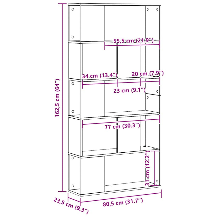Boekenkast 5-Laags 80,5X23,5X162,5 Cm Hout Artisanaal 80.5 cm