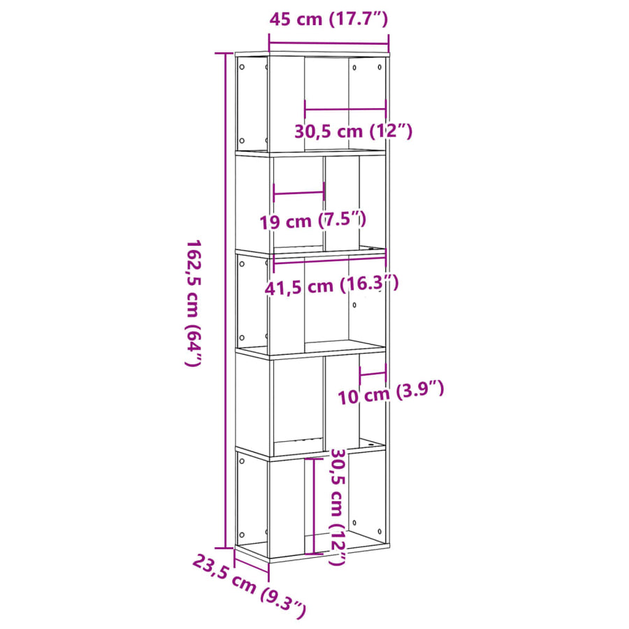 Boekenkast 5-laags 45x23,5x162,5 cm bewerkt hout sonoma eiken