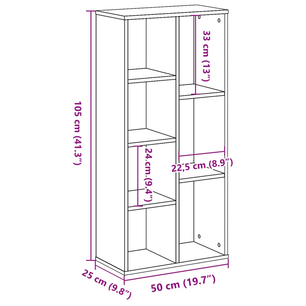Boekenkast 50x25x105 cm bewerkt hout betongrijs