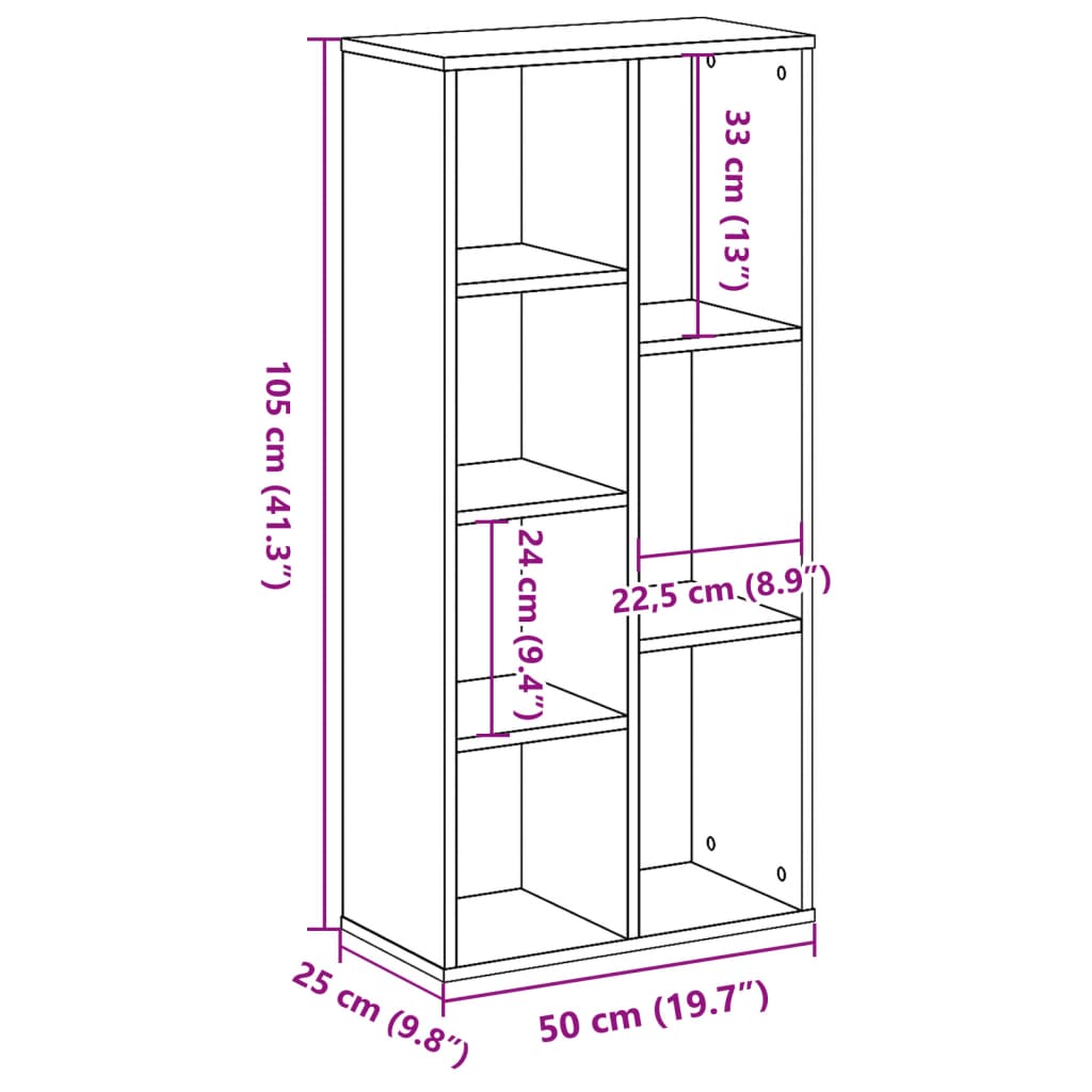 Boekenkast 50x25x105 cm bewerkt hout oud houtkleurig