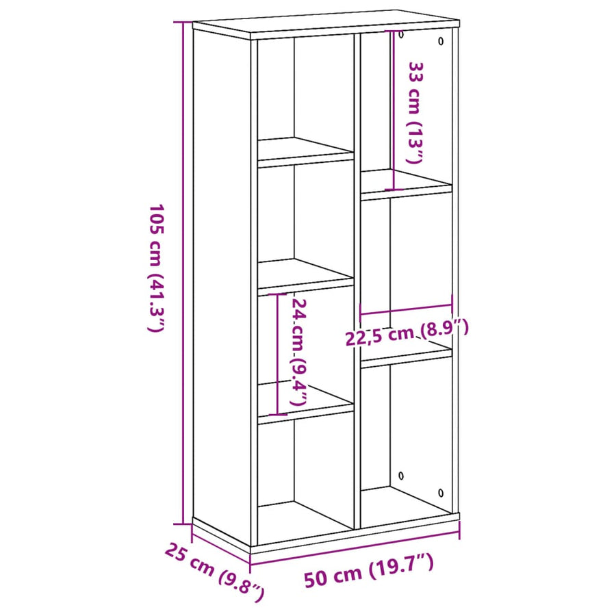 Boekenkast 50x25x105 cm bewerkt hout oud houtkleurig