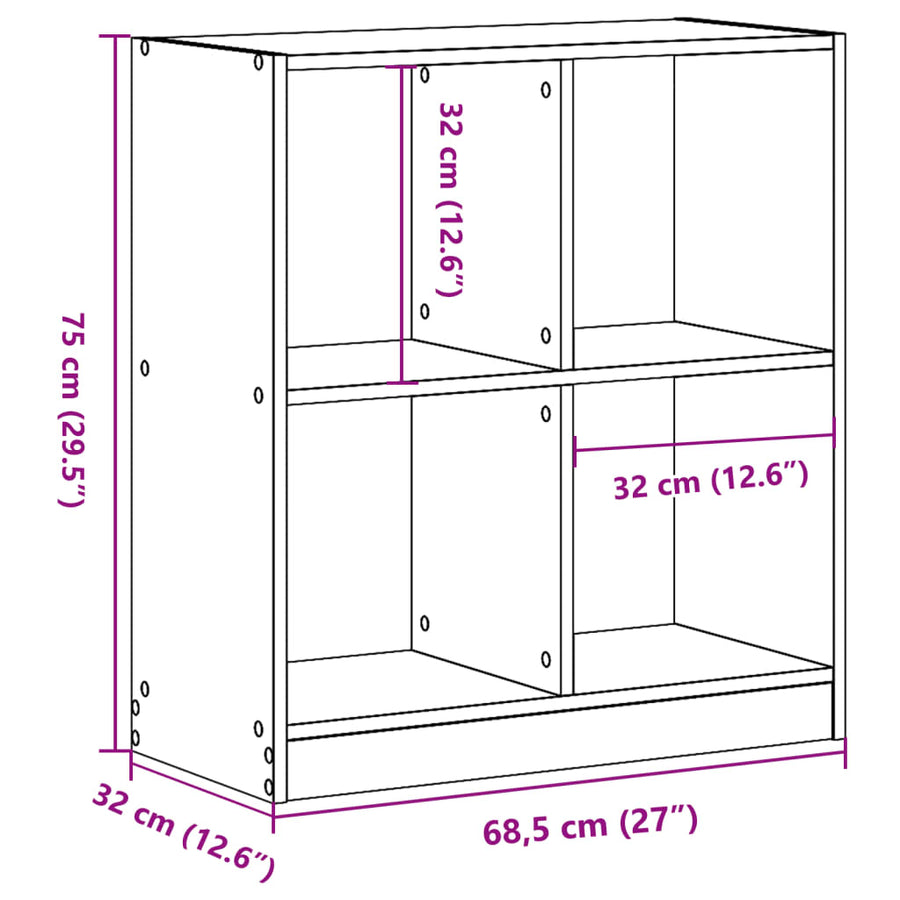 Boekenkast 68,5x32x75 cm bewerkt hout gerookt eikenkleurig