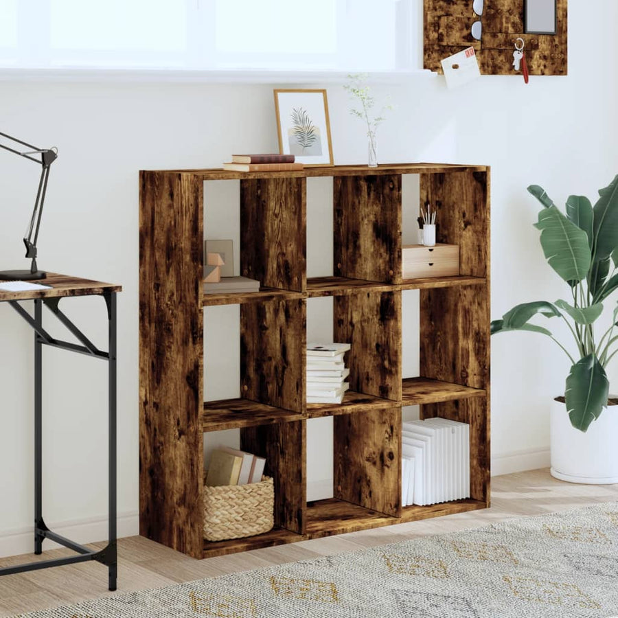 Boekenkast 102X32X102 Cm Bewerkt Hout Gerookt Eikenkleurig Betongrijs