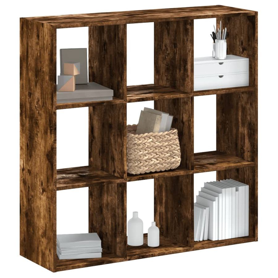 Boekenkast 102X32X102 Cm Bewerkt Hout Gerookt Eikenkleurig Betongrijs