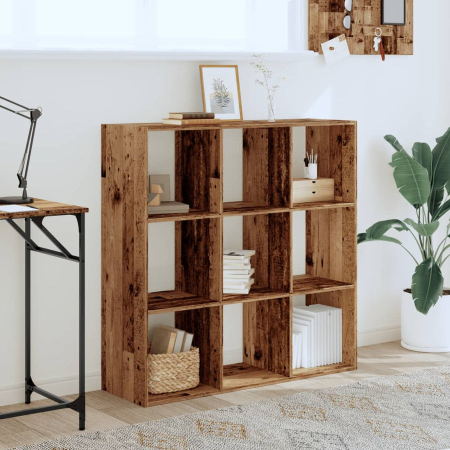 Boekenkast 102x32x102 cm bewerkt hout oud houtkleurig