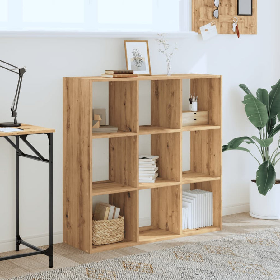 Boekenkast 102x32x102 cm bewerkt hout artisanaal eikenkleurig