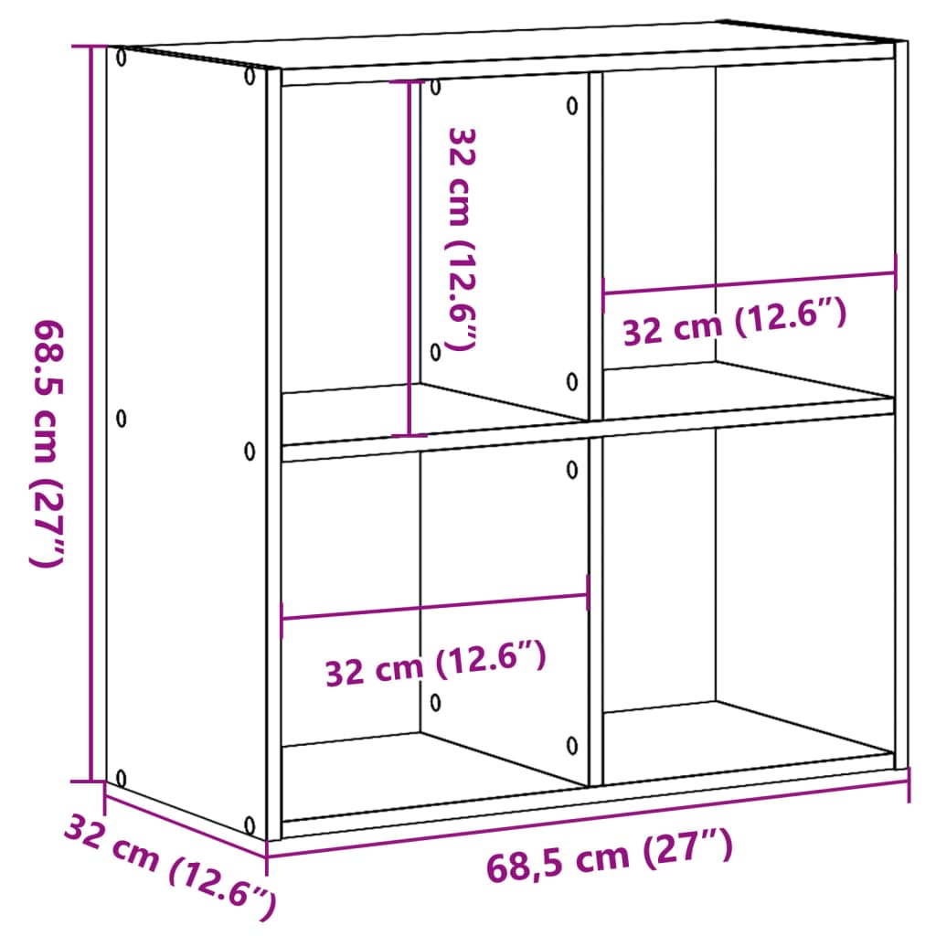 Boekenkast 68,5x32x68,5 cm bewerkt hout oud houtkleurig