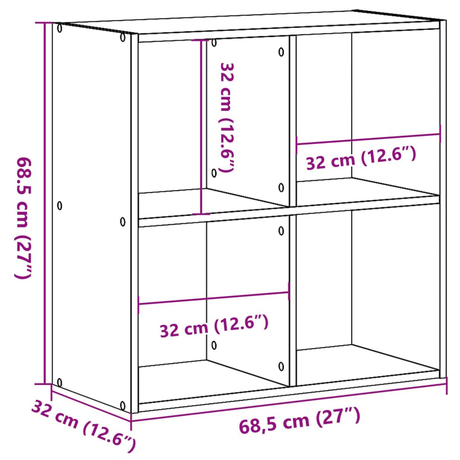 Boekenkast 68,5x32x68,5 cm bewerkt hout oud houtkleurig