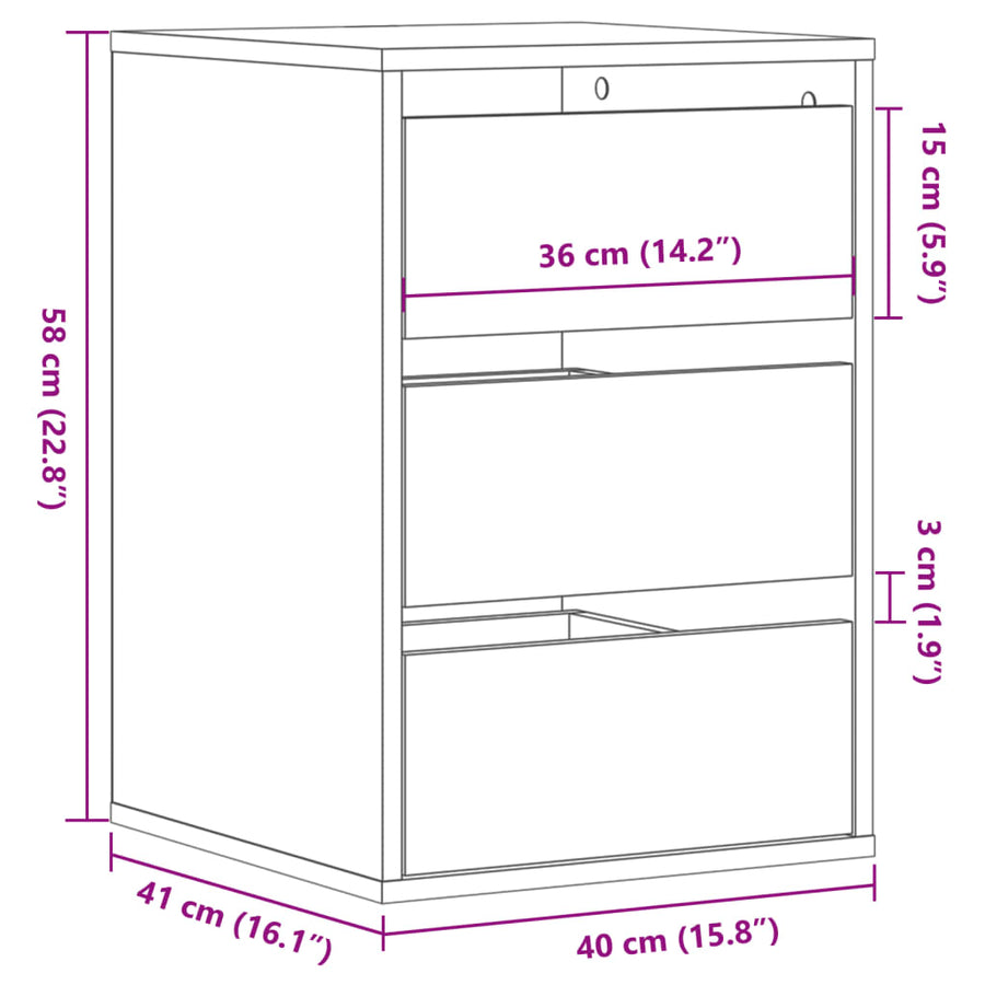 Ladekast 40x41x58 cm bewerkt hout bruin eikenkleurig