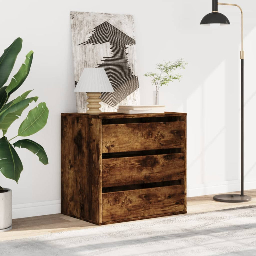 Ladekast 60x41x58 cm bewerkt hout gerookt eikenkleurig