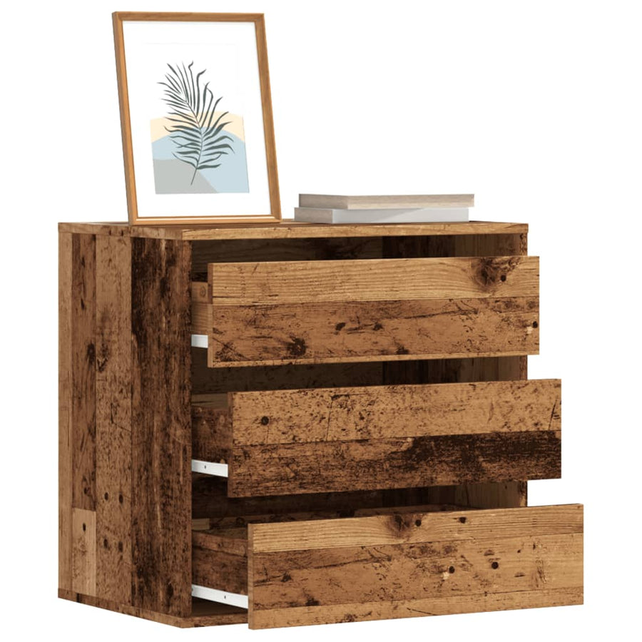 Ladekast 60x41x58 cm bewerkt hout oud houtkleurig