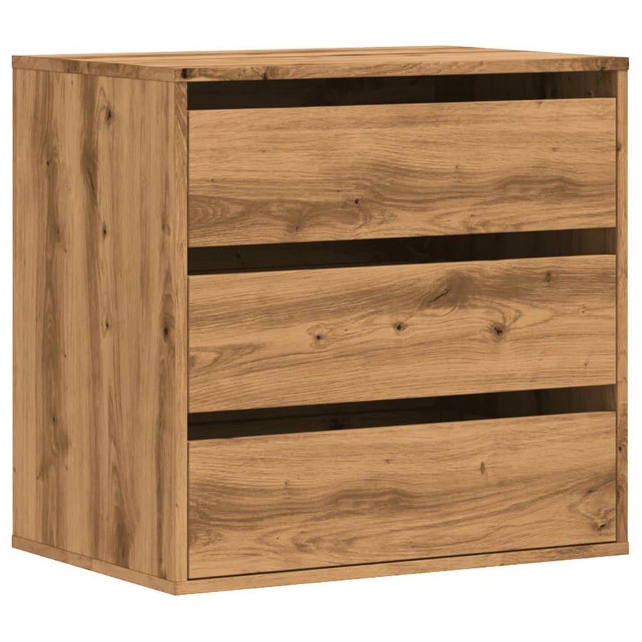 Ladekast 60x41x58 cm bewerkt hout artisanaal eikenkleurig
