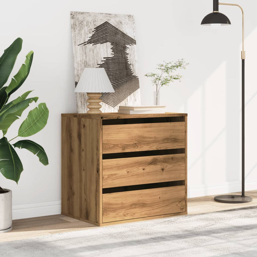 Ladekast 60x41x58 cm bewerkt hout artisanaal eikenkleurig