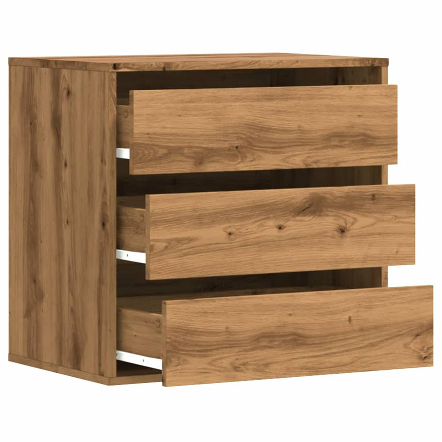Ladekast 60x41x58 cm bewerkt hout artisanaal eikenkleurig