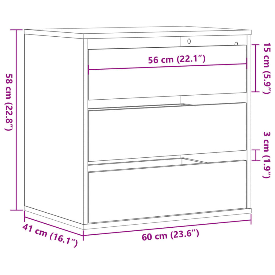 Ladekast 60x41x58 cm bewerkt hout artisanaal eikenkleurig