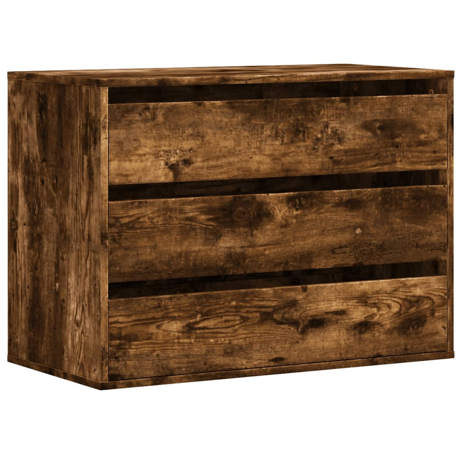 Ladekast 80x41x58 cm bewerkt hout gerookt eikenkleurig