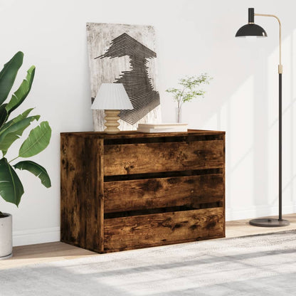 Ladekast 80x41x58 cm bewerkt hout gerookt eikenkleurig