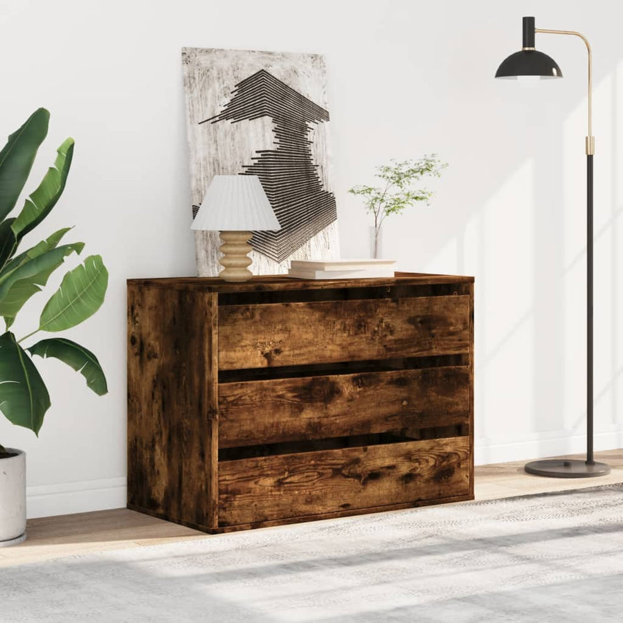 Ladekast 80x41x58 cm bewerkt hout gerookt eikenkleurig