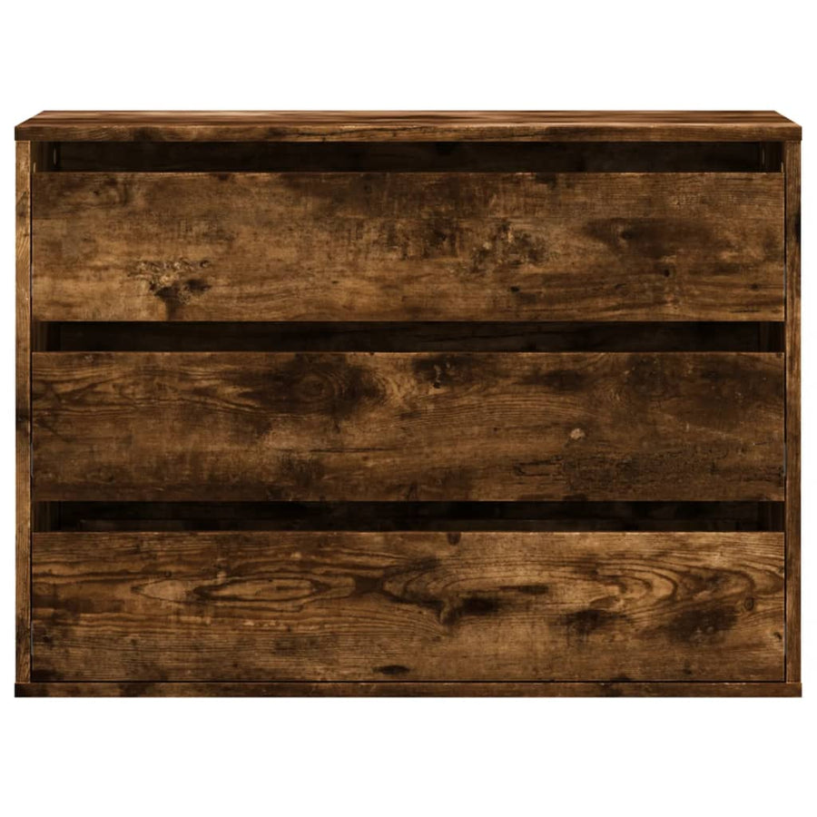 Ladekast 80x41x58 cm bewerkt hout gerookt eikenkleurig